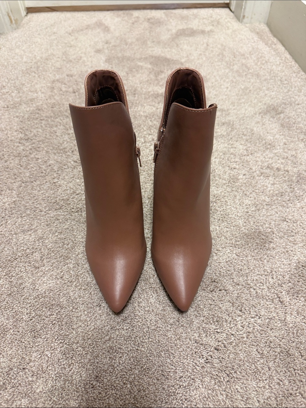 Qupid Brown Pointed Toe Ankle Booties with Side Zip